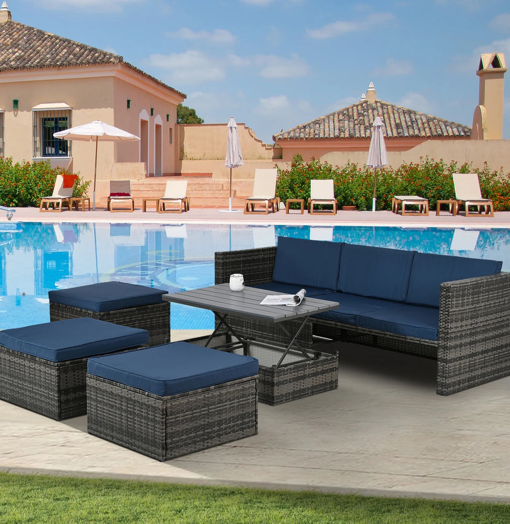 4 Piece Wicker Patio Furniture Set with 2 Ottomans & Coffee Table Y654