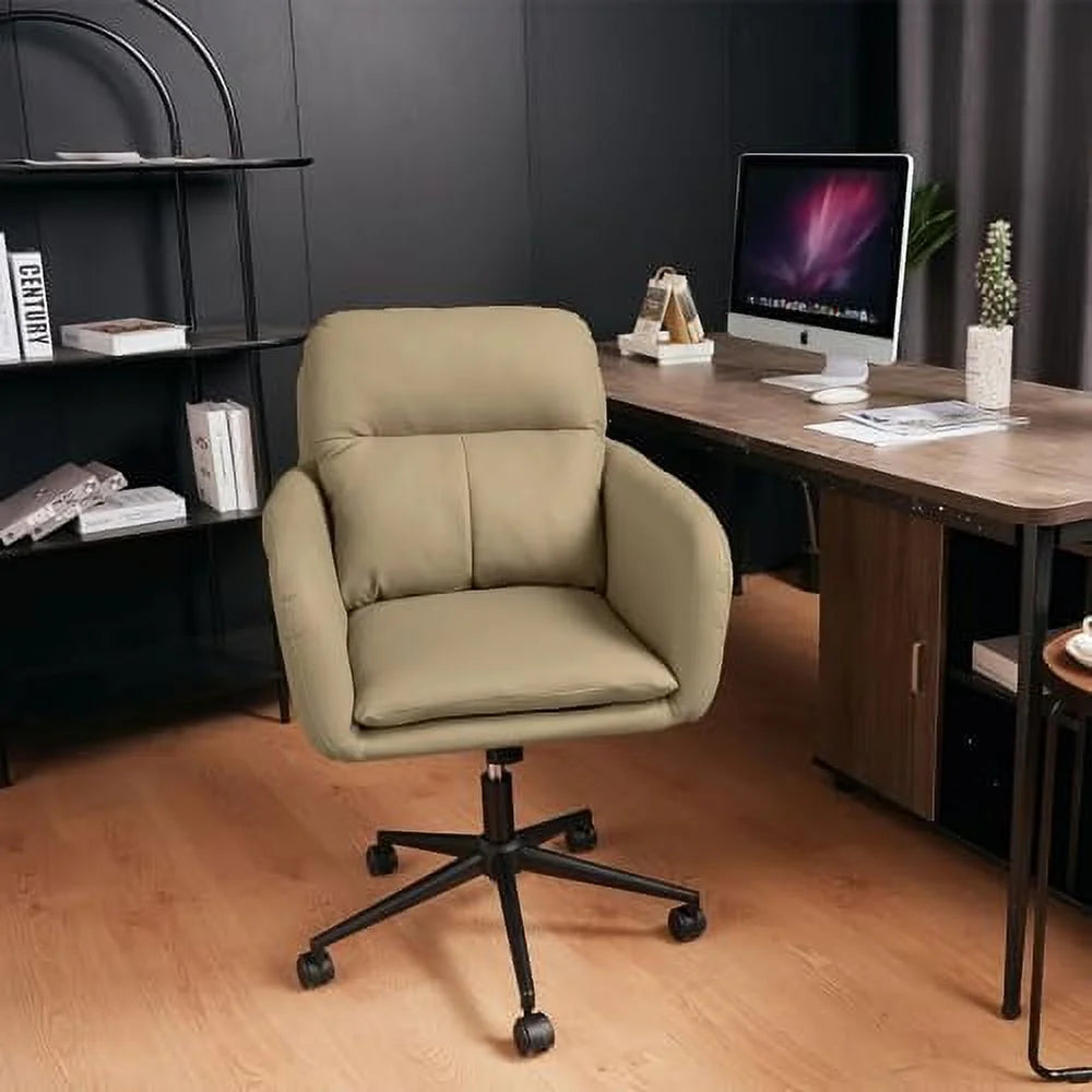 Beige PU Leather Office Chair with Pillow U7159
