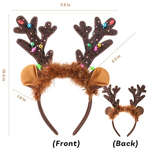 LED Reindeer Antlers Headband with Bells U64462