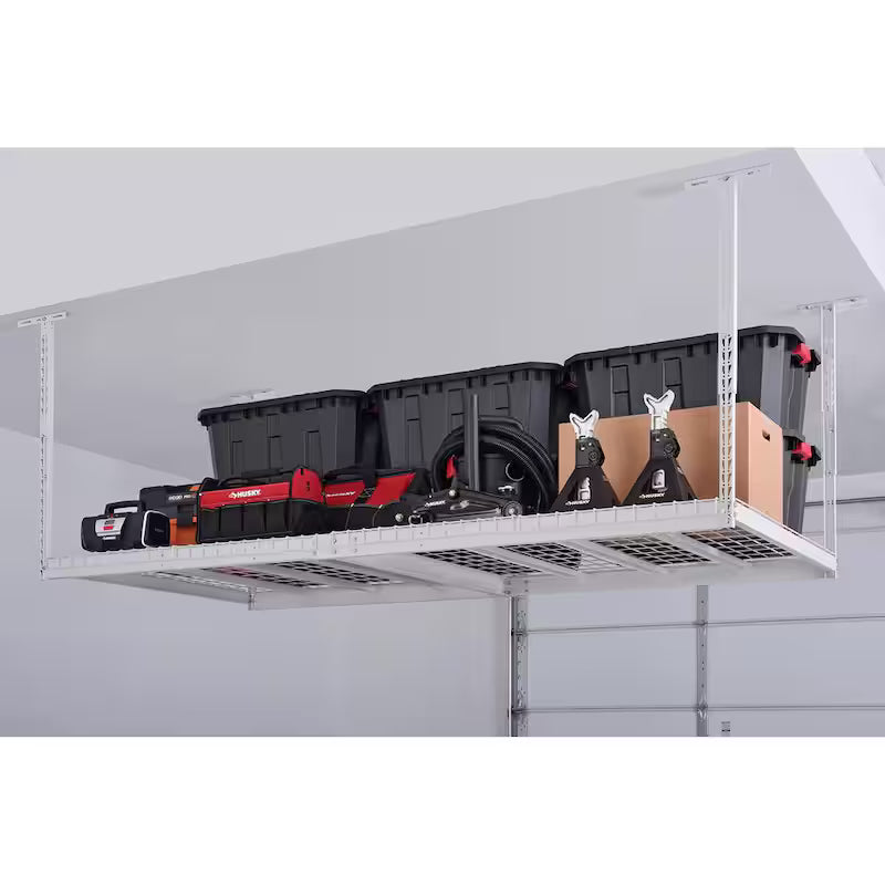 Adjustable Height White Overhead Ceiling Storage Rack C492