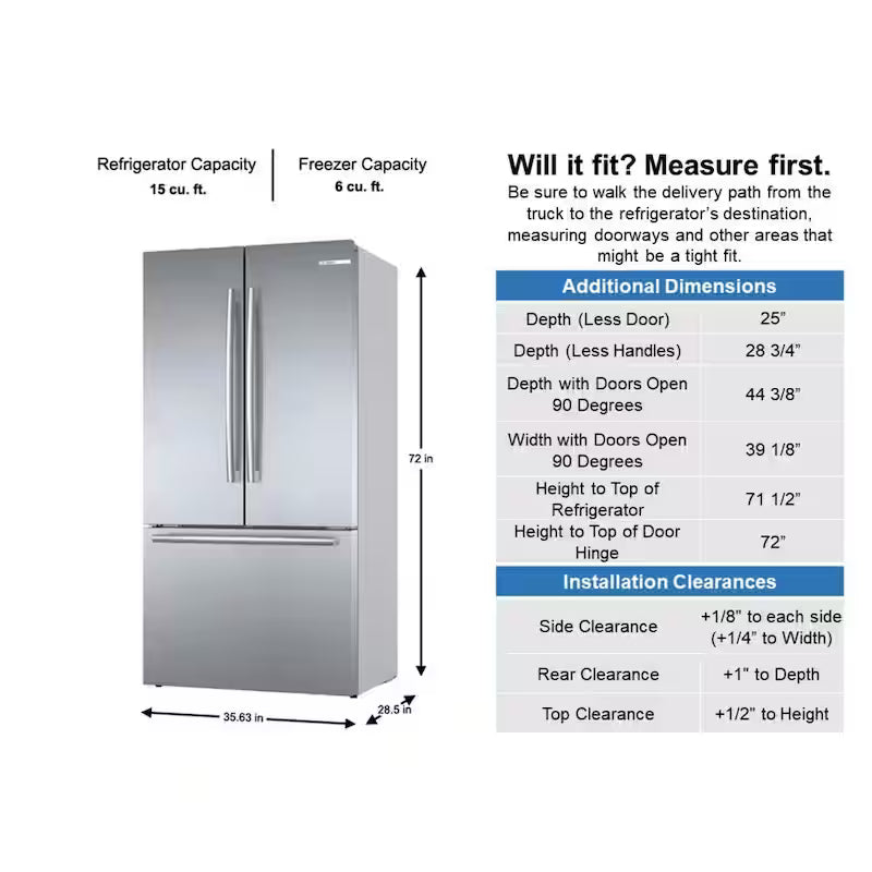 36 in. 21 cu ft Smart Counter Depth French Door Bottom Freezer Refrigerator in Stainless Steel C437