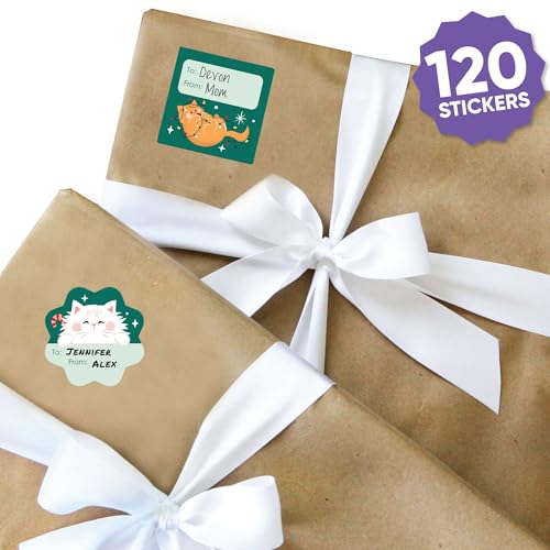 Cat Christmas Gift Tag Stickers, 120 Stickers N47091