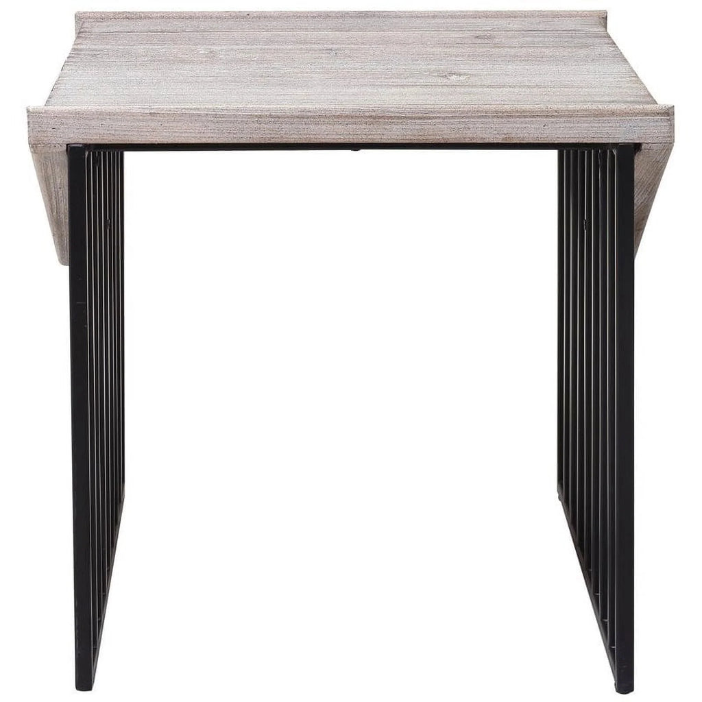Large Wood Top & Metal Base End Table Set of 2 H7326