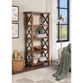 Brown Four Shelf Tall Wood Bookcase N1446