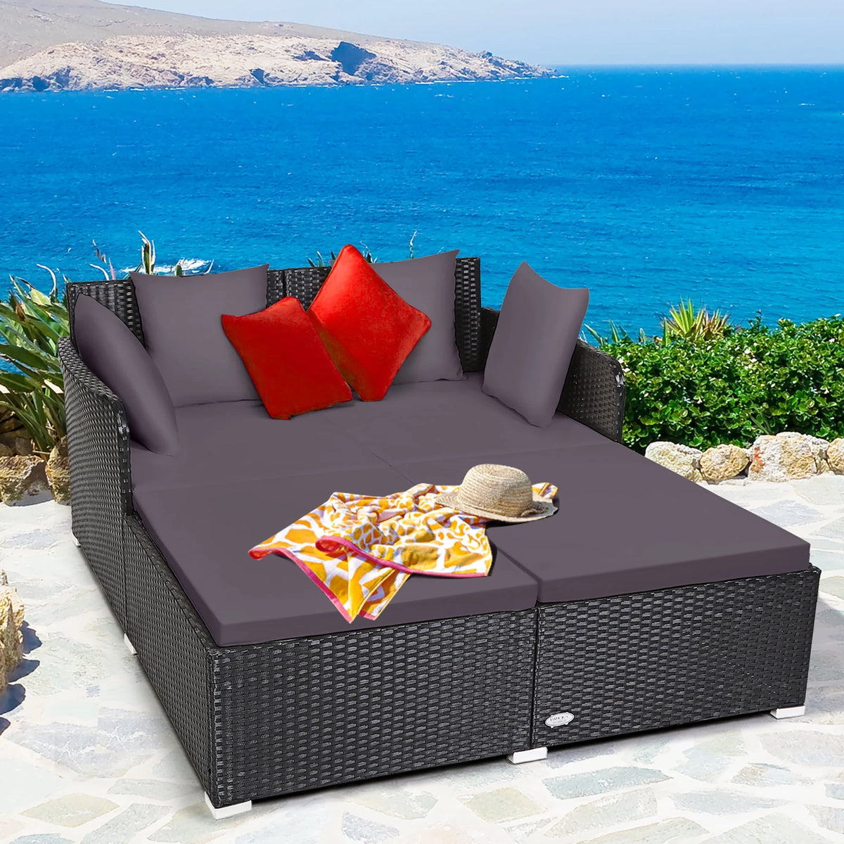 Beige Rattan Cushioned Outdoor Sofa M82296