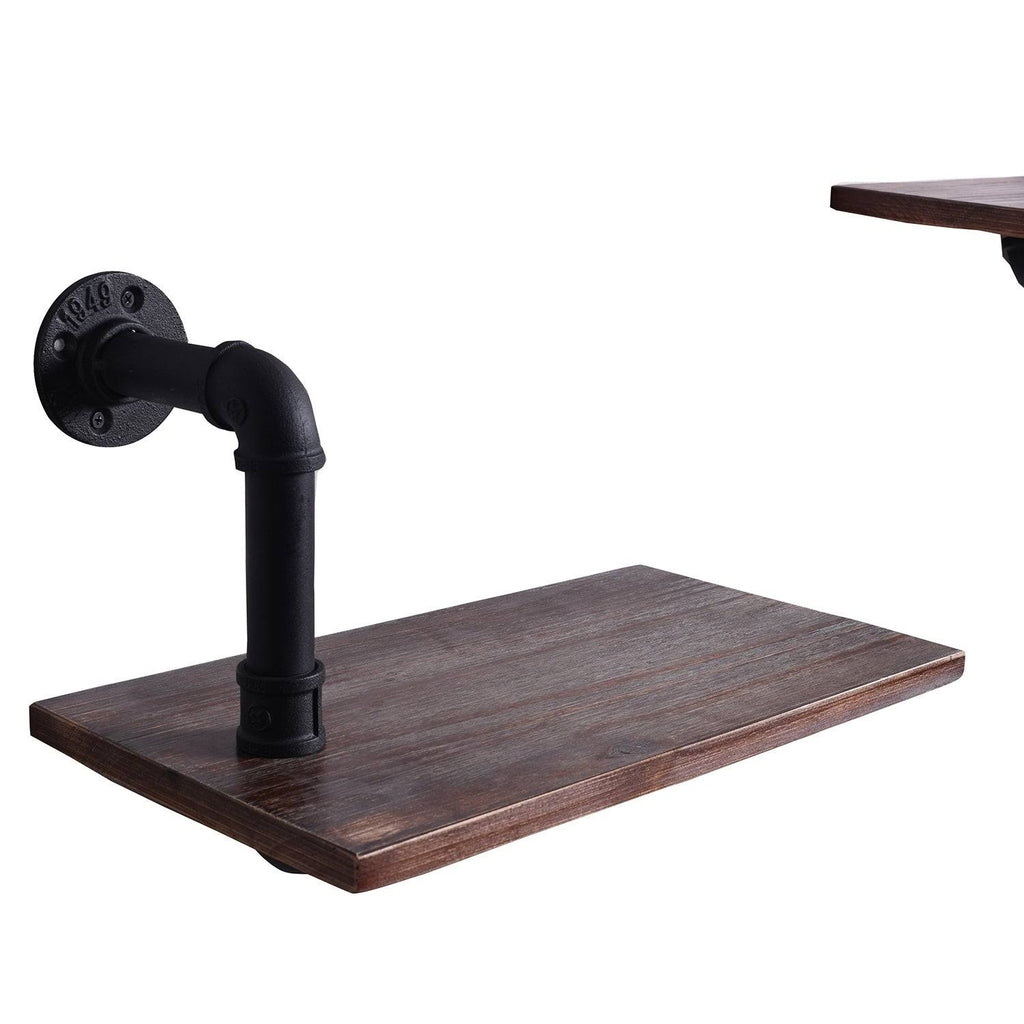 Weathered Wood and Black Pipe Wall Shelves Q359