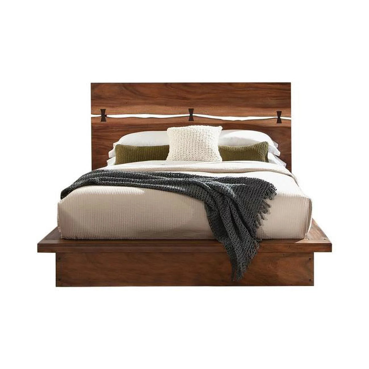 King Size Walnut Brown Wood Platform Bed J359095