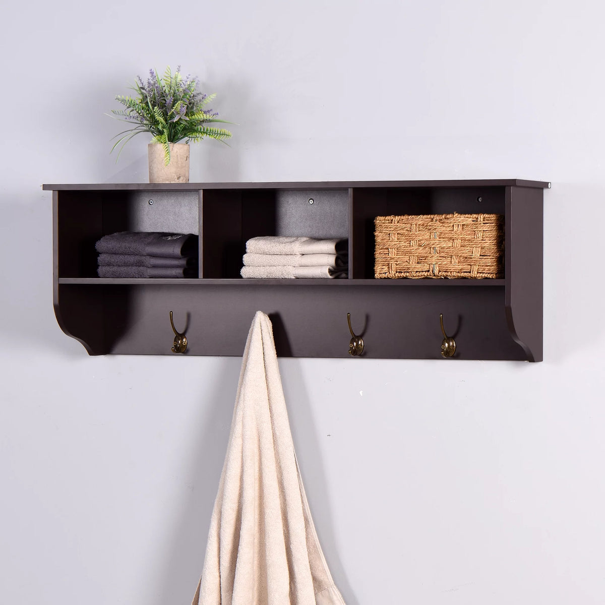 White Wall Mounted Coat Rack with 4 Dual Hooks H973835