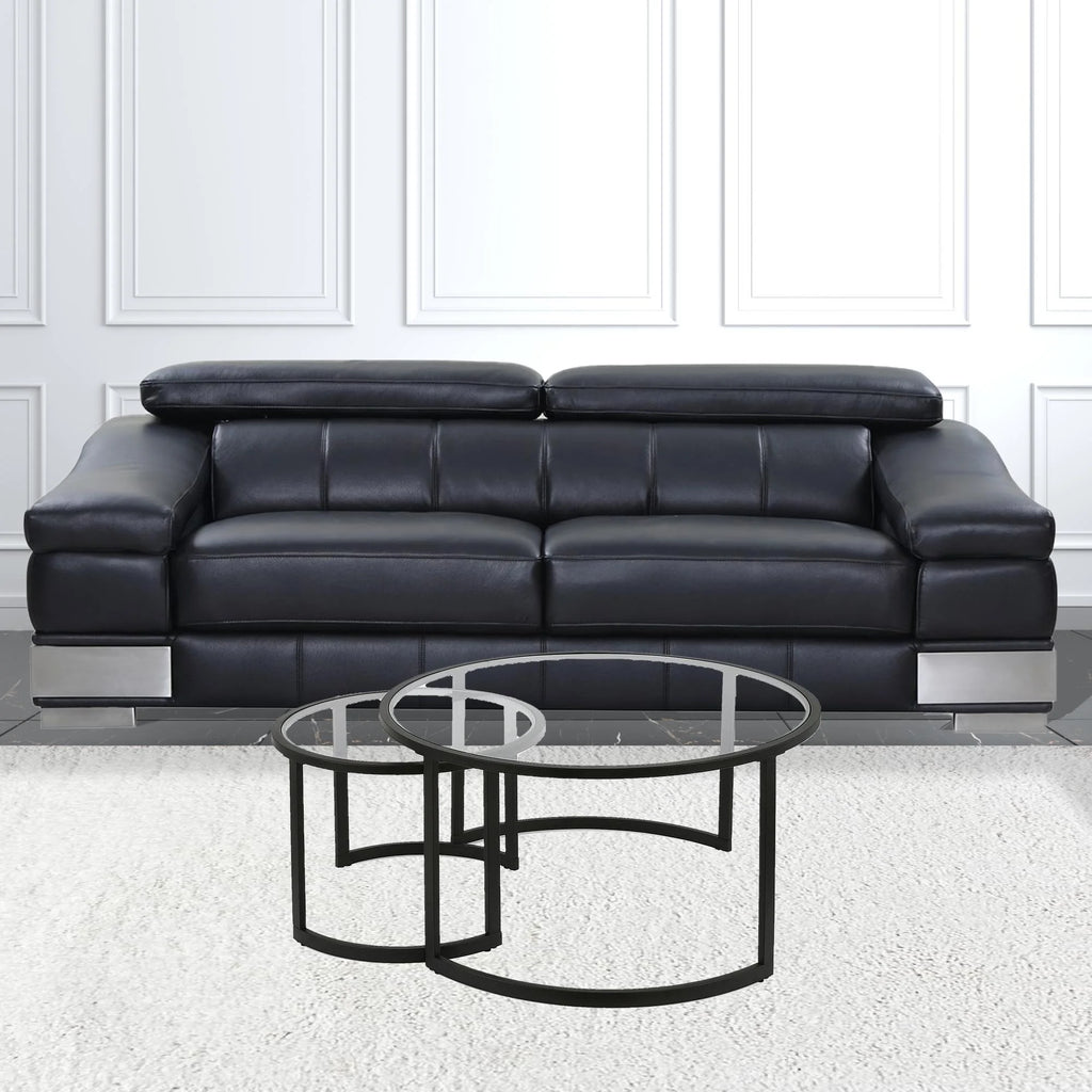 Black Glass Round Nested Coffee Table Set of 2 Z323669
