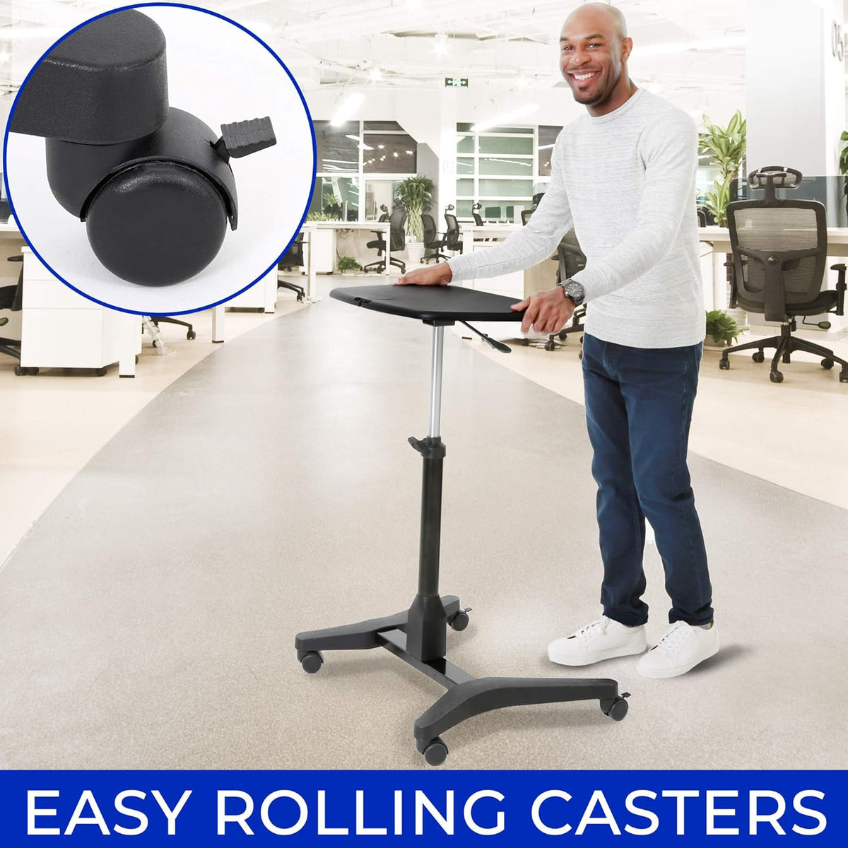 Mobile Podium with Pull Out Mouse Pad & Cup Holder, Black H12309