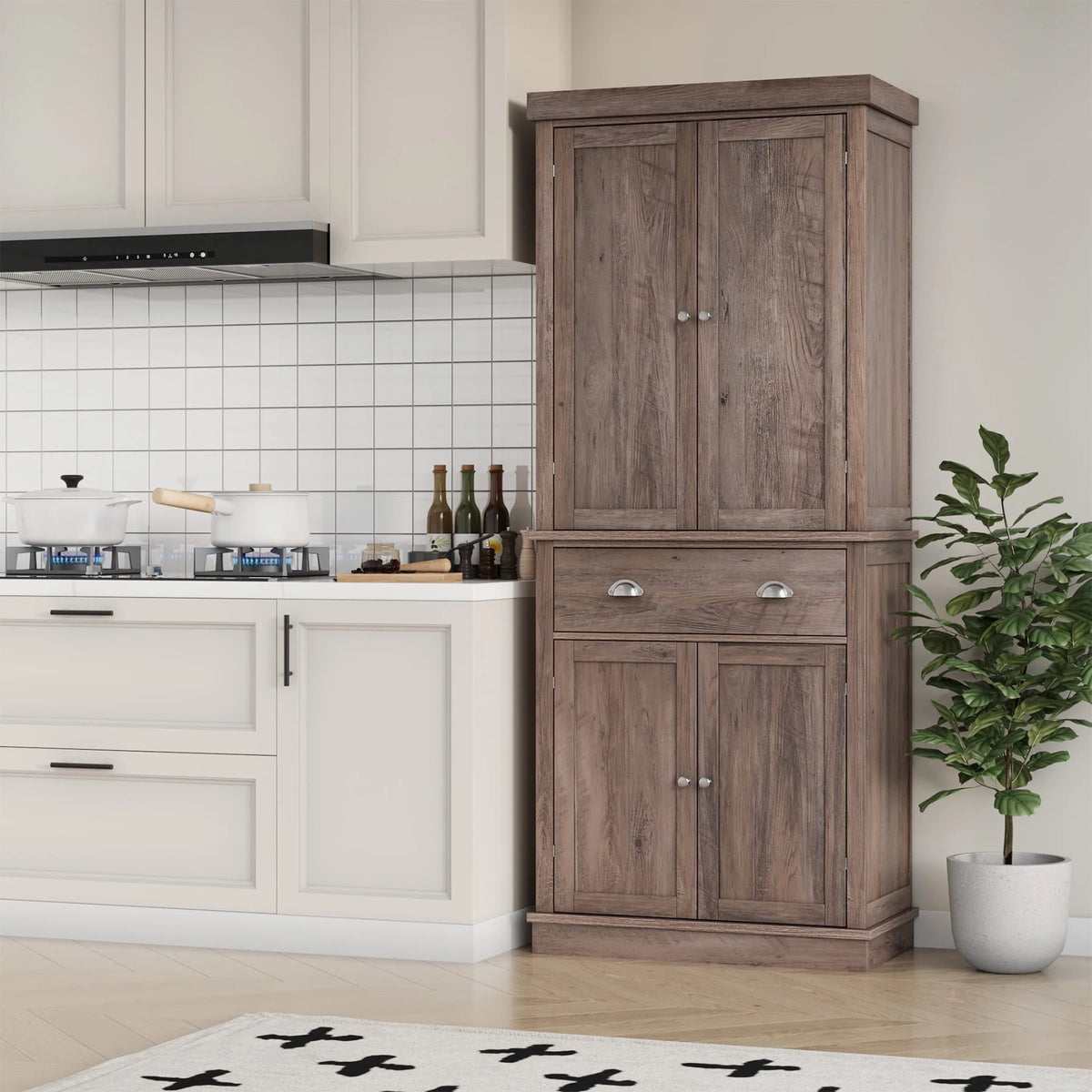 White Tall Kitchen Pantry with 4 Doors K77152