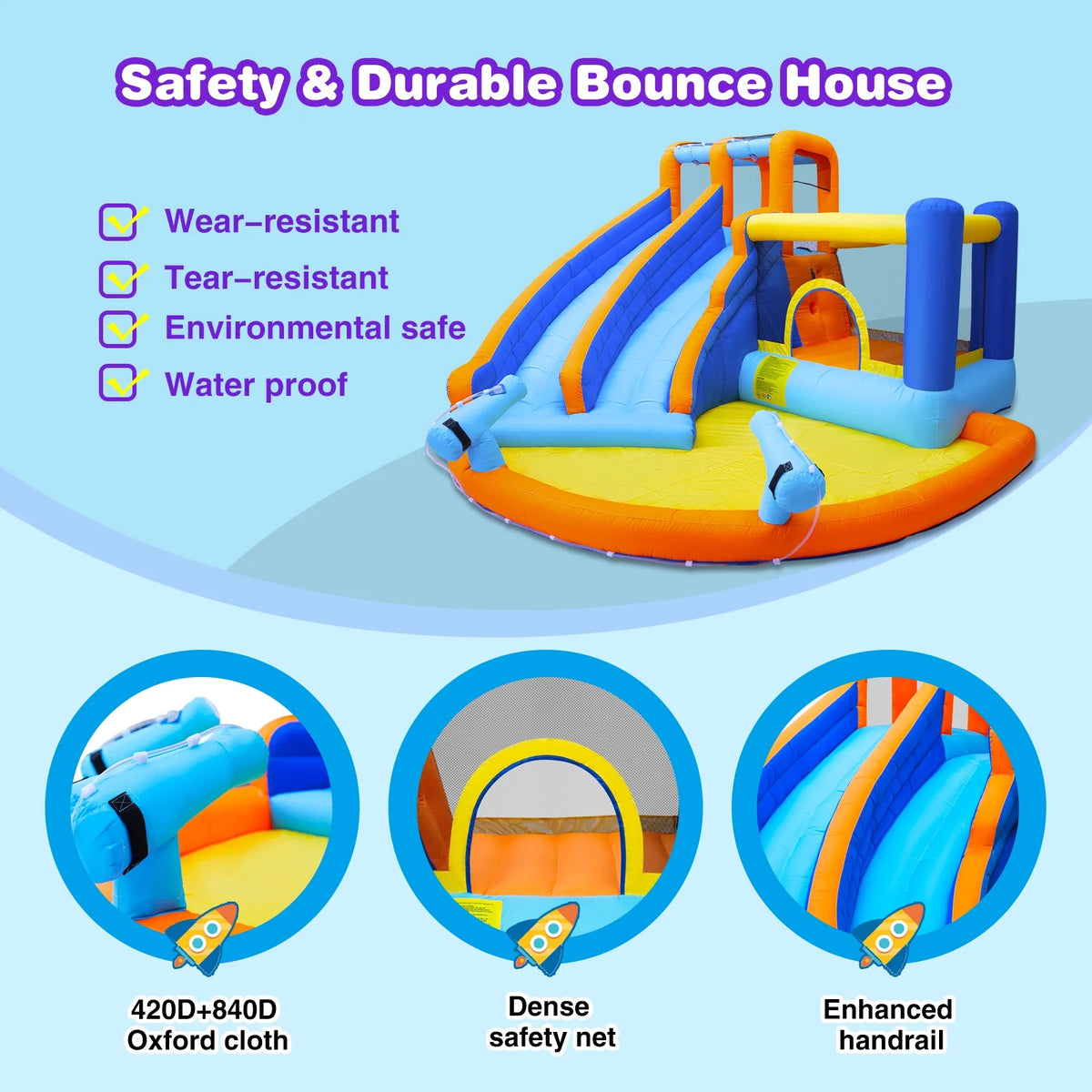 Kids Inflatable Water Slide Bouncer with Pool and Air Blower N843