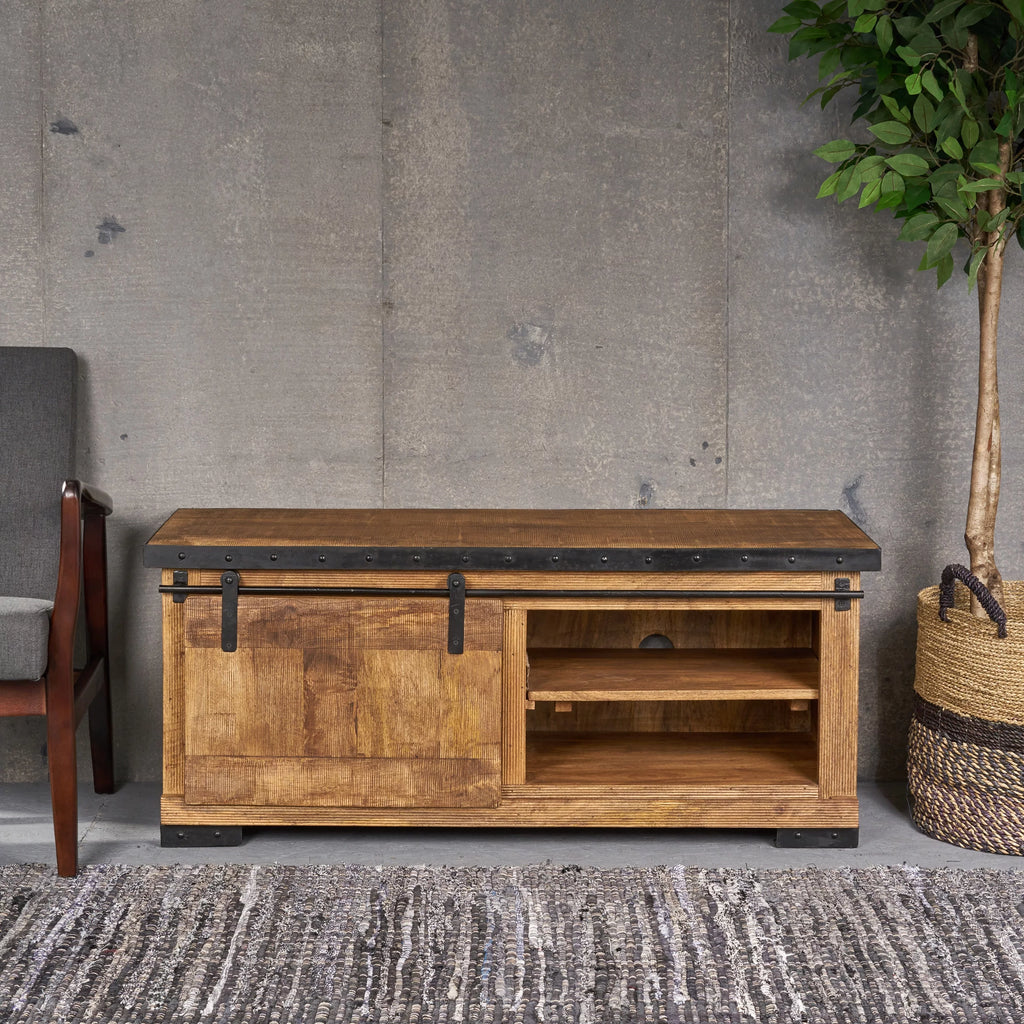 Natural and Black Mango Wood TV Stand Q4778