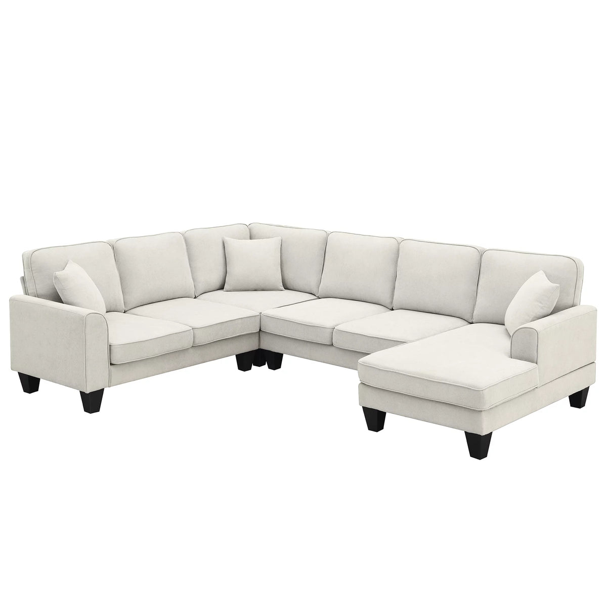 Beige U-Shaped 7-Seater Sectional Couch with Chaise A42793
