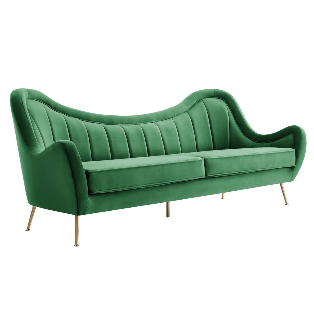 Velvet and Stainless Steel Sofa in Emerald Green T1380
