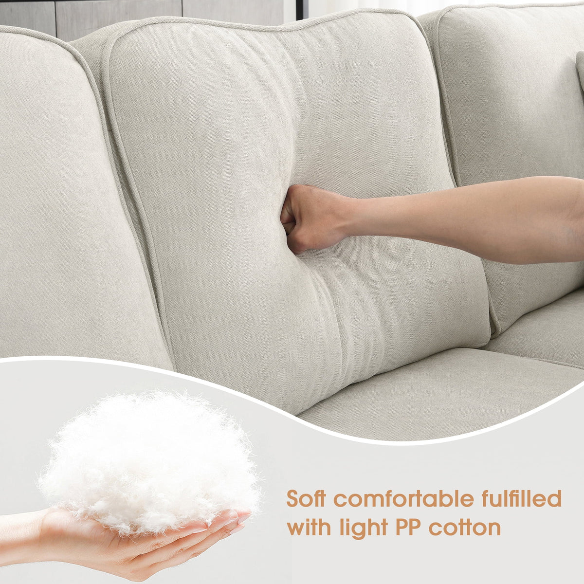 Beige U-Shaped 7-Seater Sectional Couch with Chaise A42793