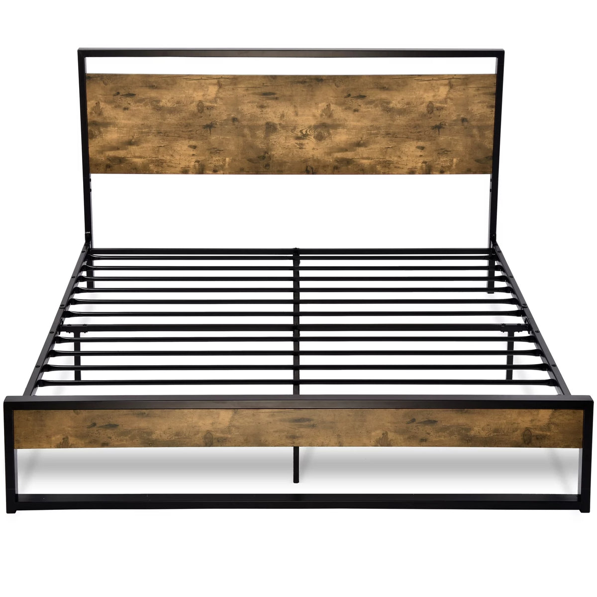 Queen Platform Bed Frame with Wooden Headboard and Steel Slats G171949
