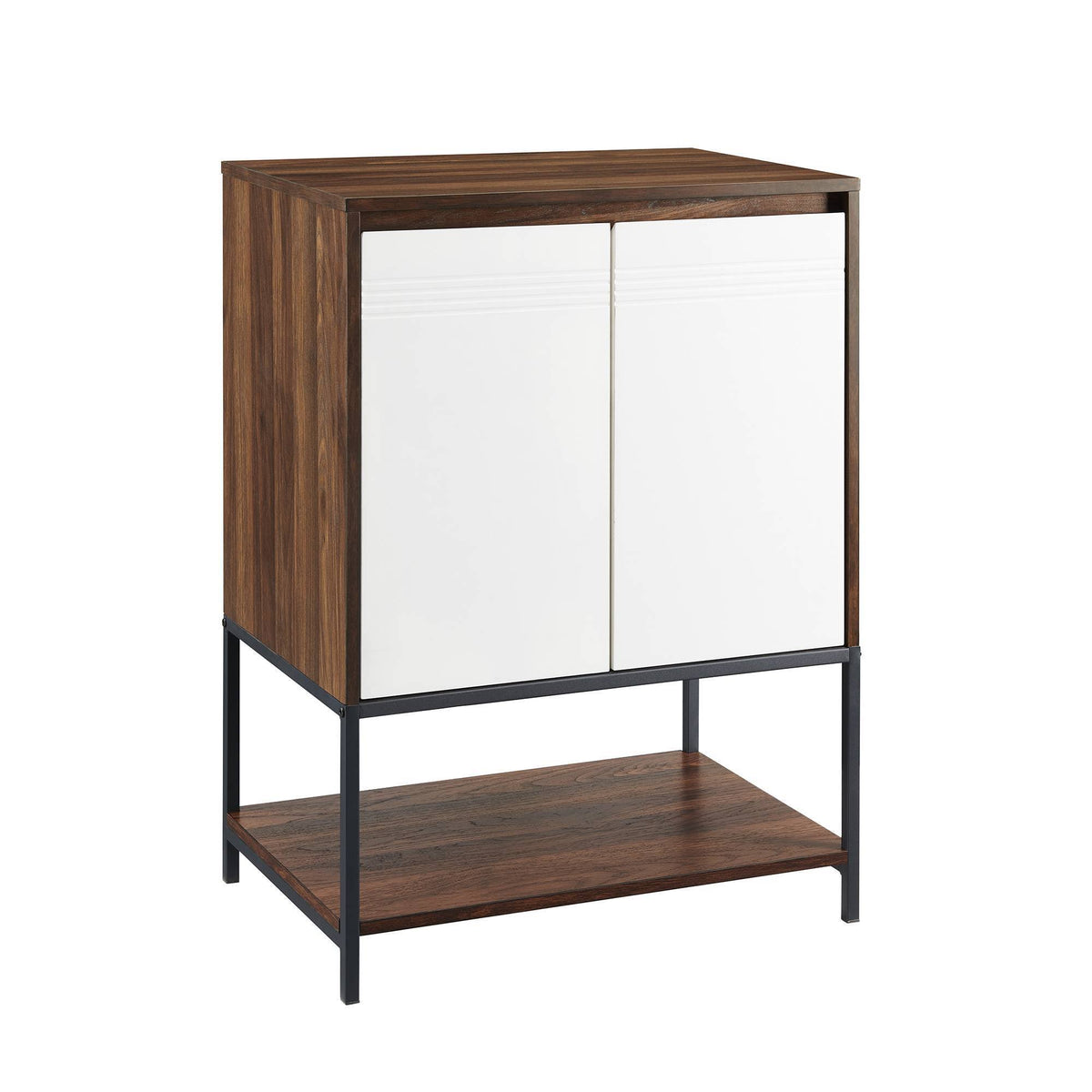 2 Door Accent Cabinet with Lower Shelf Dark Walnut Solid White O705783