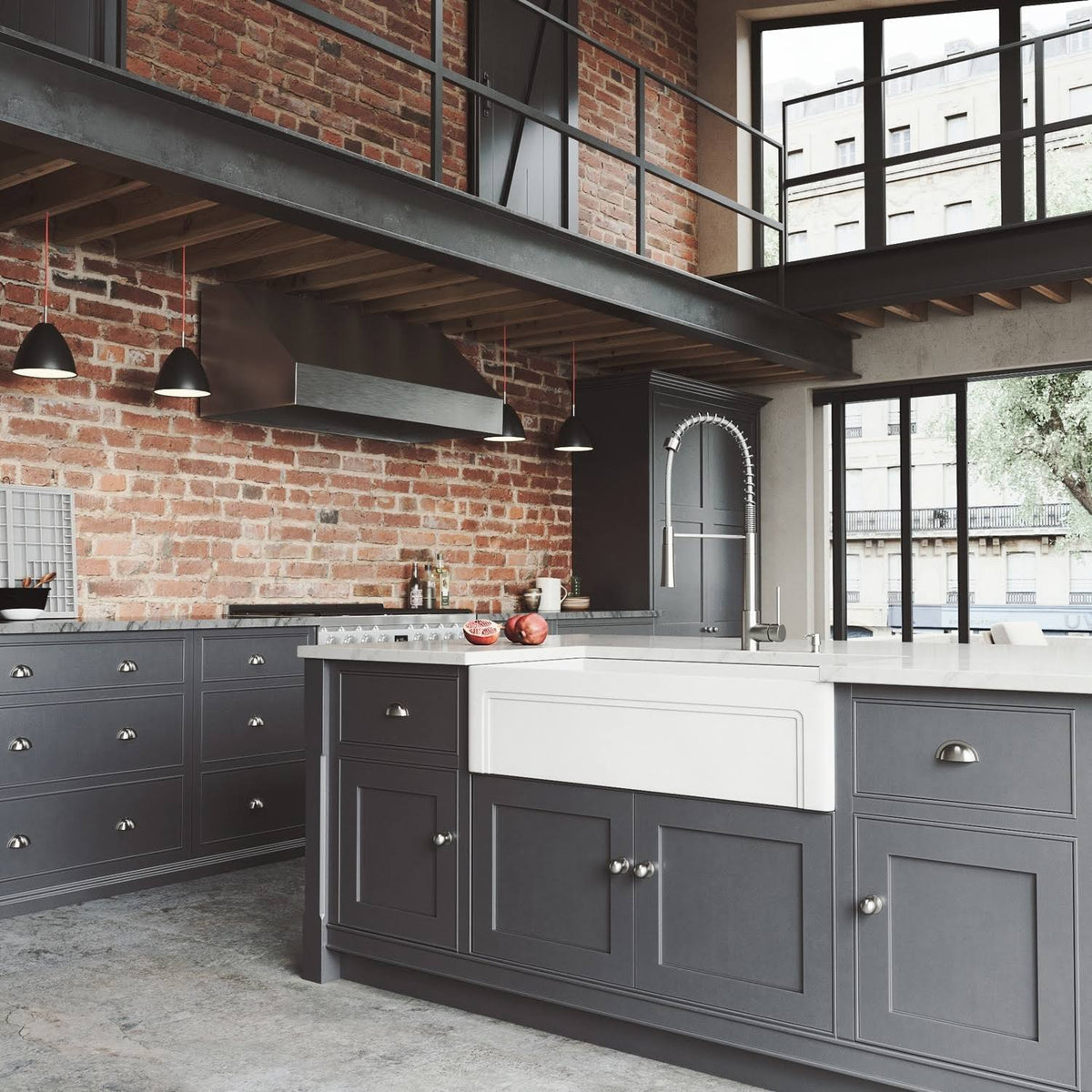 White Matte Stone Farmhouse Kitchen Sink with Grid N828