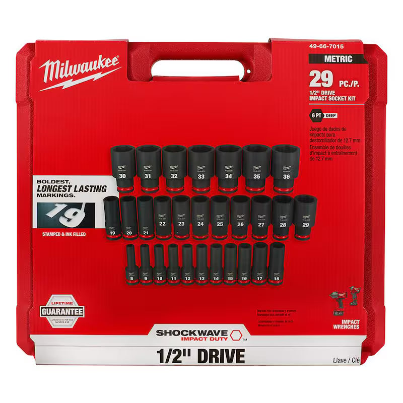 1/2 in. Drive Metric 6 Point Impact Socket Set 29-Piece P112183