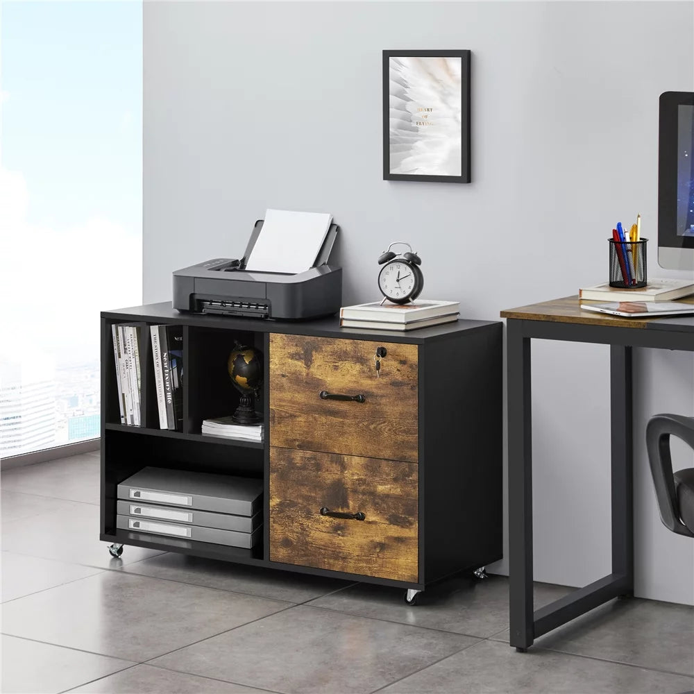 Rolling File Cabinet with 2 Drawers and Open Shelving N7662