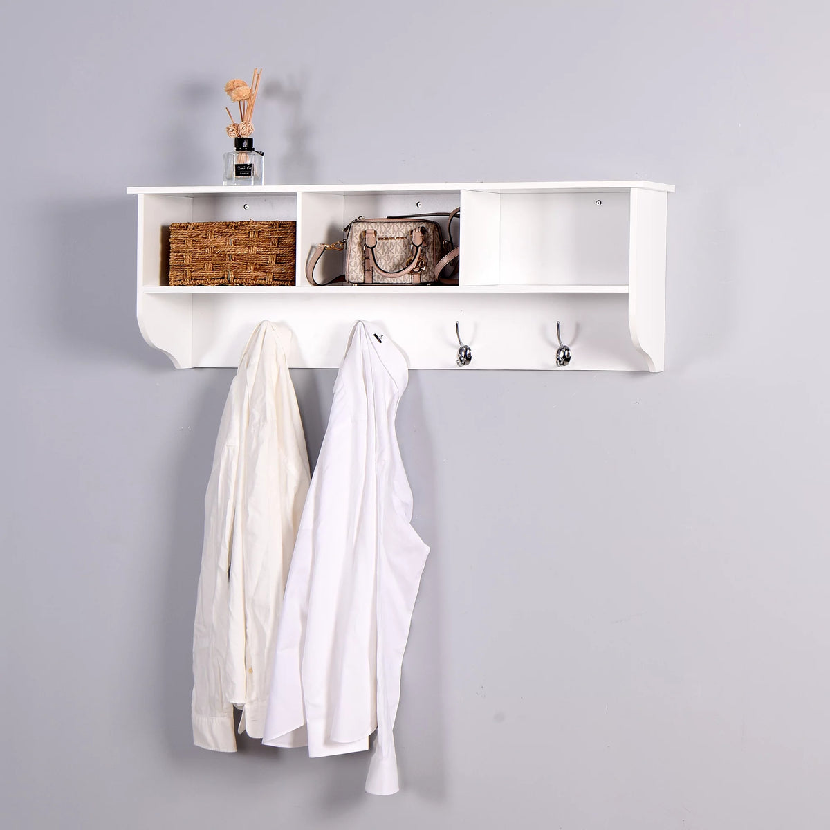 White Wall Mounted Coat Rack with 4 Dual Hooks H973835
