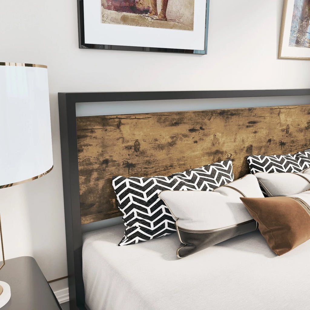 Queen Platform Bed Frame with Wooden Headboard and Steel Slats G171949