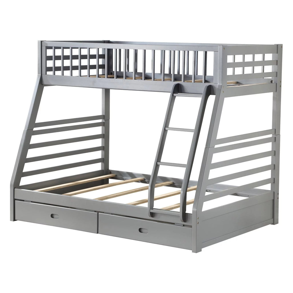 Gray Twin over Full Bunk Bed with 2 Drawers Q8084