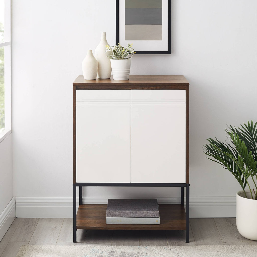 2 Door Accent Cabinet with Lower Shelf Dark Walnut Solid White O705783