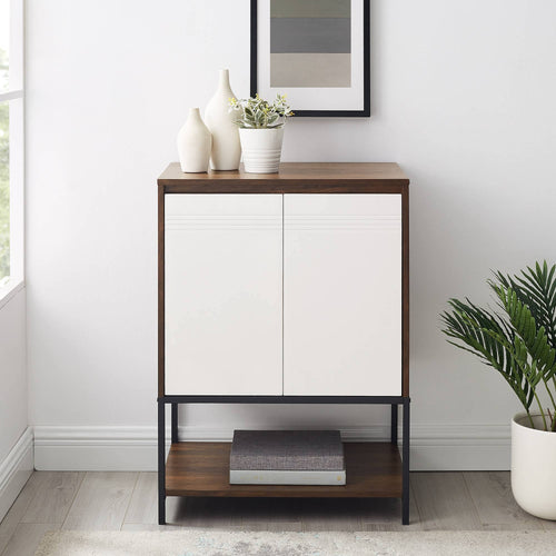 2 Door Accent Cabinet with Lower Shelf Dark Walnut Solid White O705783