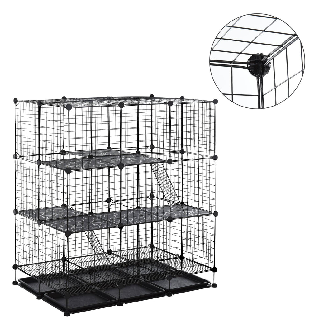 Black Steel Pet Playpen with Trays F69367