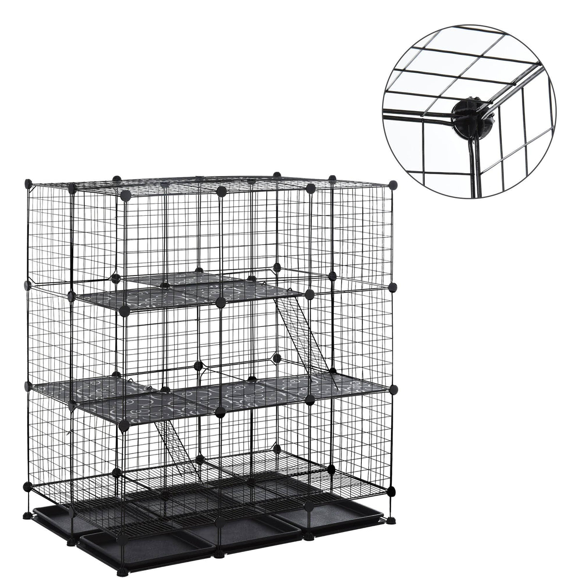 Black Steel Pet Playpen with Trays F69367