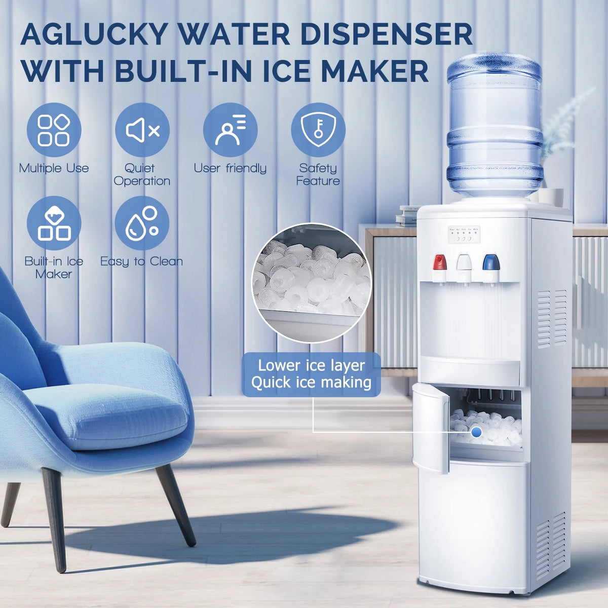White Top Loading Water Cooler Dispenser with Ice Maker G21426