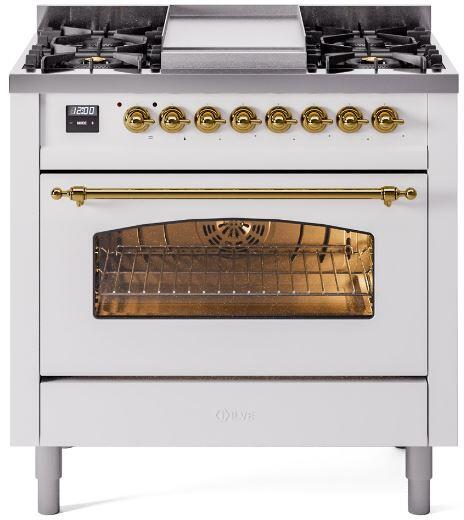 White Dual Fuel Propane Gas Range with Brass Trim T162