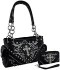 Embroidered Purse Wallet Set with Rhinestone Cross I410232