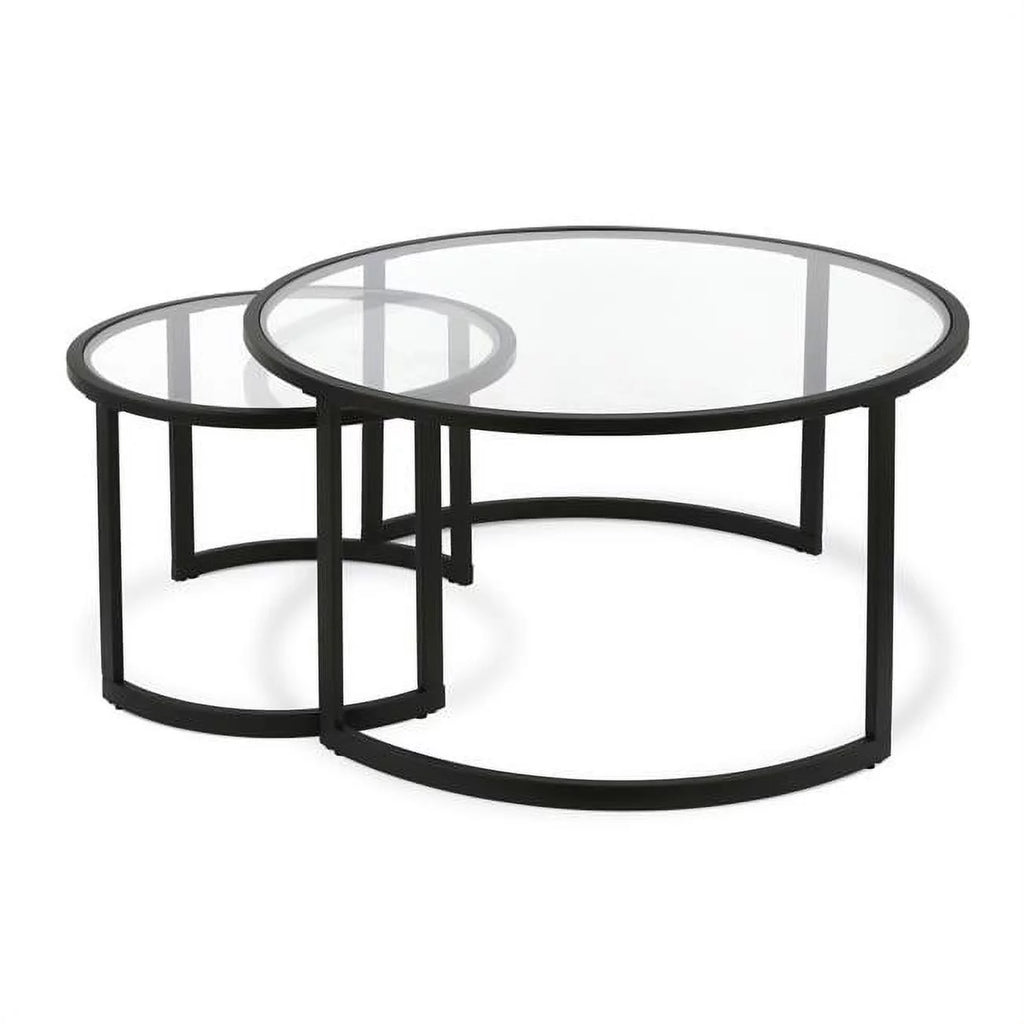 Black Glass Round Nested Coffee Table Set of 2 Z323669