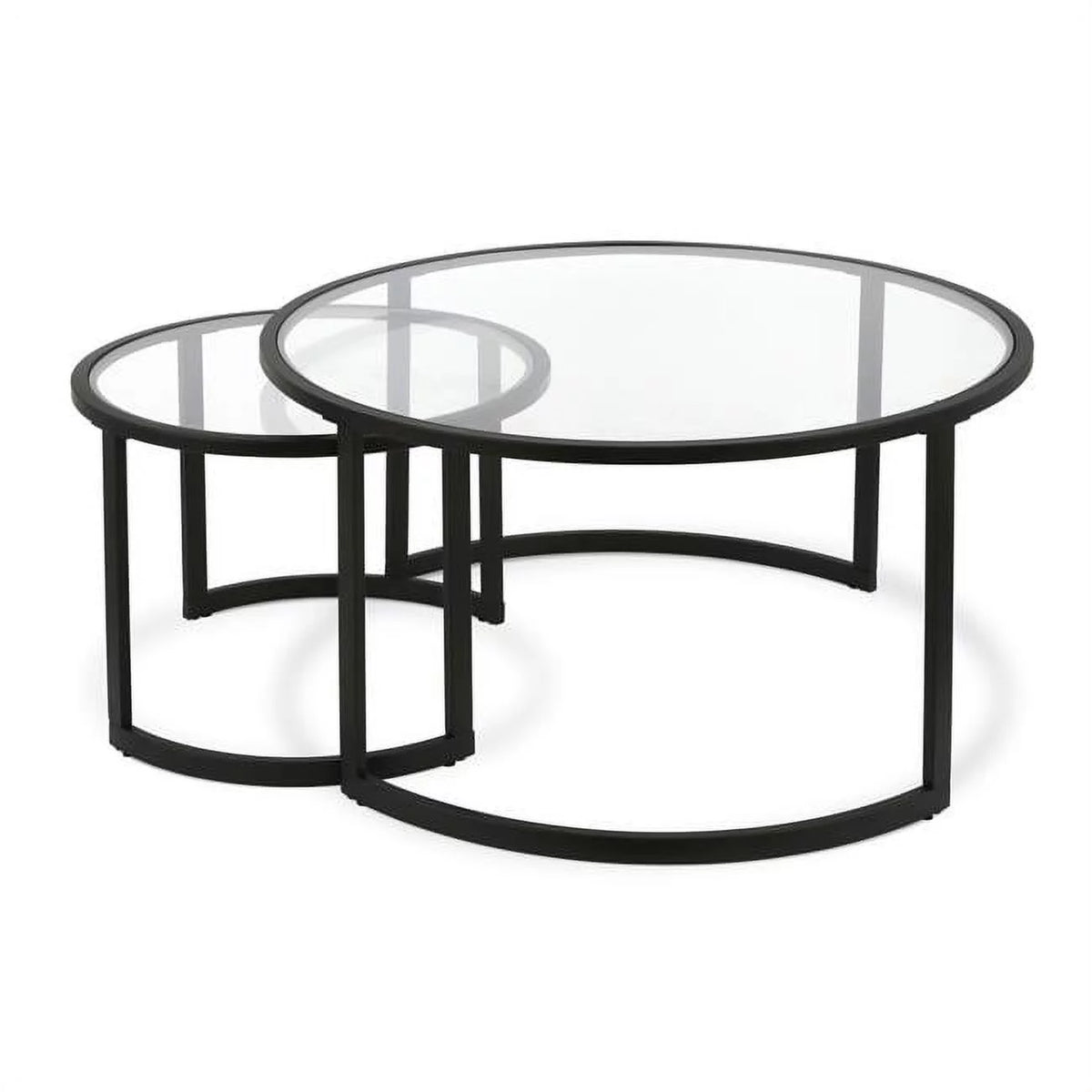 Black Glass Round Nested Coffee Table Set of 2 Z323669