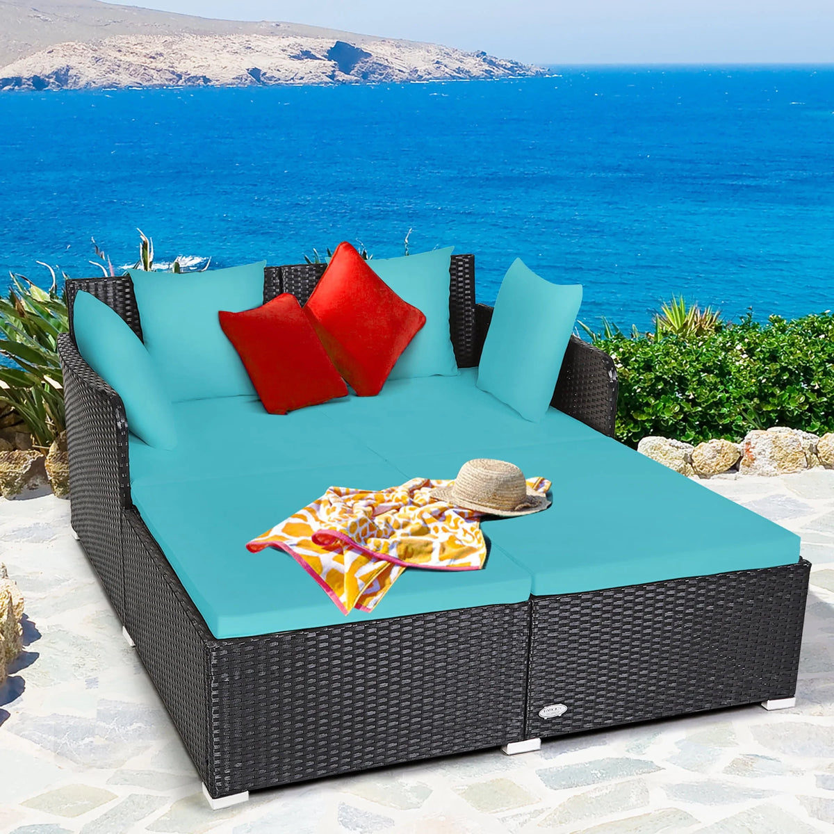 Beige Rattan Cushioned Outdoor Sofa M82296
