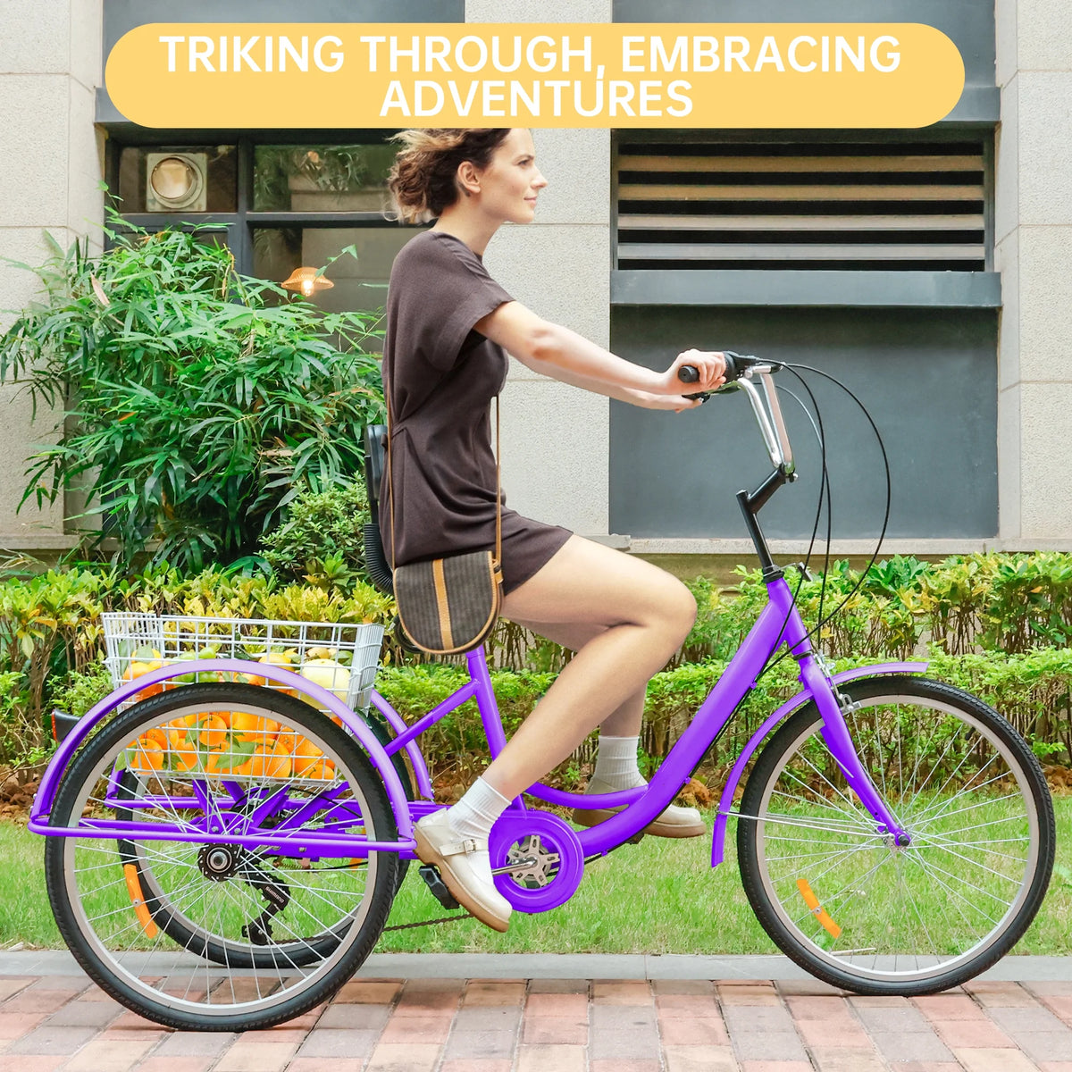 24 Purple 7-Speed Adult Tricycle with Seat and Rear Basket Y319