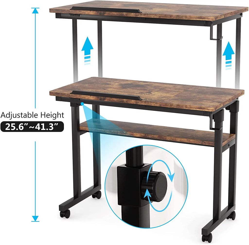 Height Adjustable Bedside Table on Wheels Brown V266