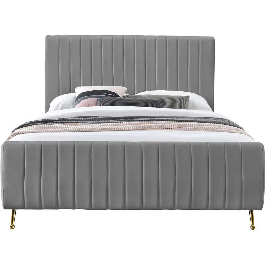 Gray Velvet Queen Bed Y564551
