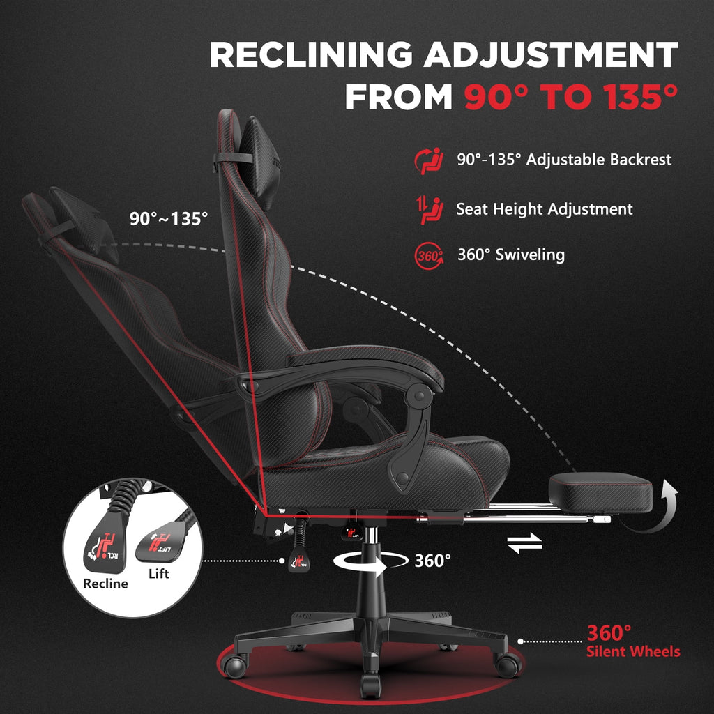 Black Gaming Chair with Footrest and Massage Lumbar Support Z57928