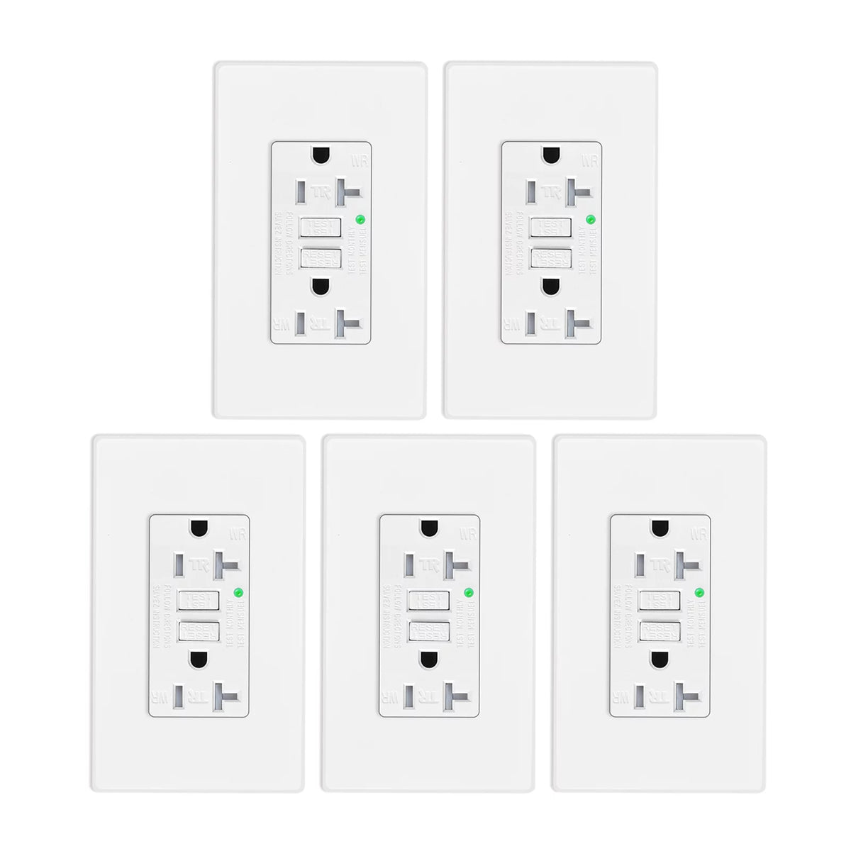 20 Amp GFCI Outlet, 5PK Tamper Resistant Weather Resistant with LED Indicator, White X5811