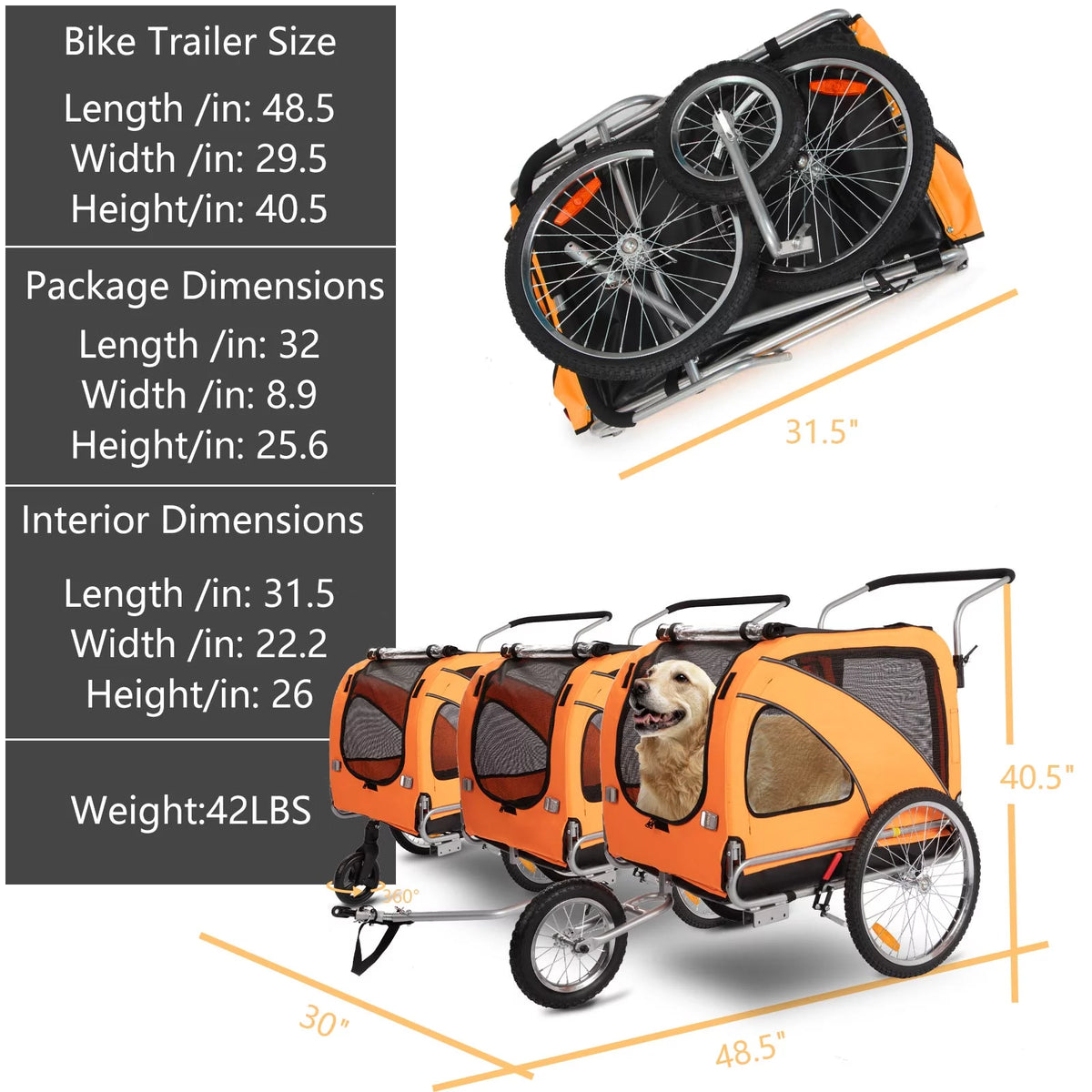 Red 3-in-1 Dog Bicycle Trailer and Stroller G305999