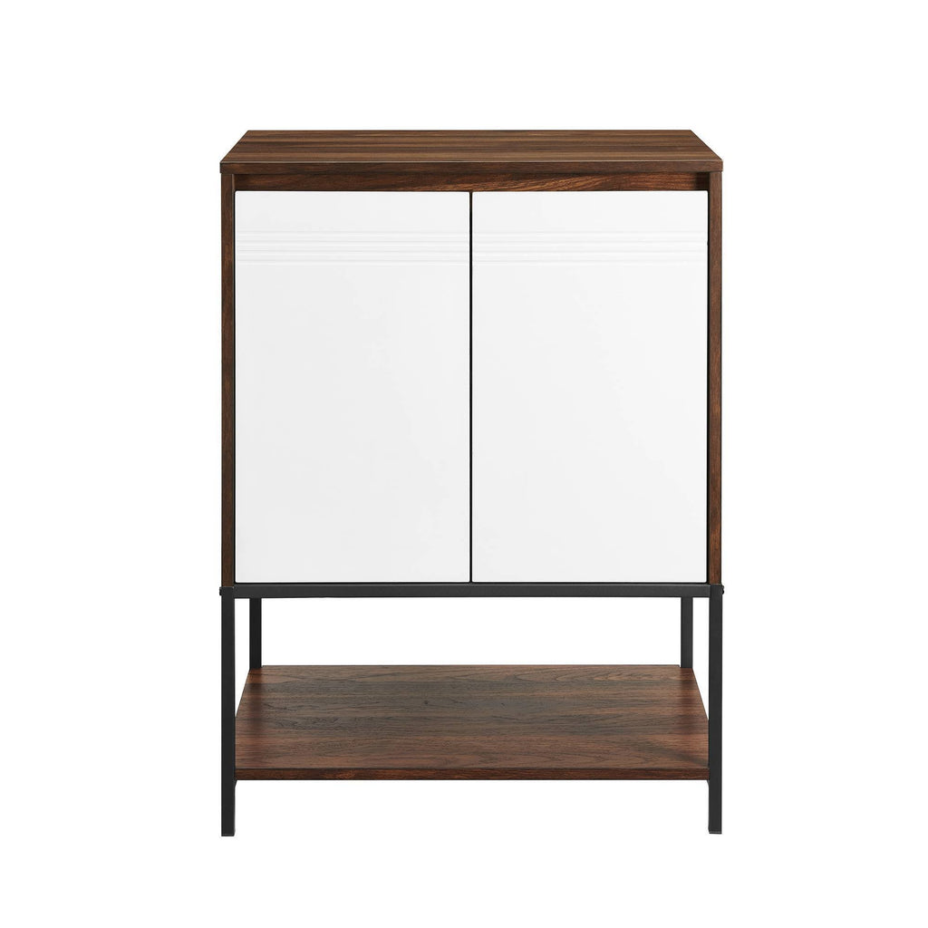 2 Door Accent Cabinet with Lower Shelf Dark Walnut Solid White O705783