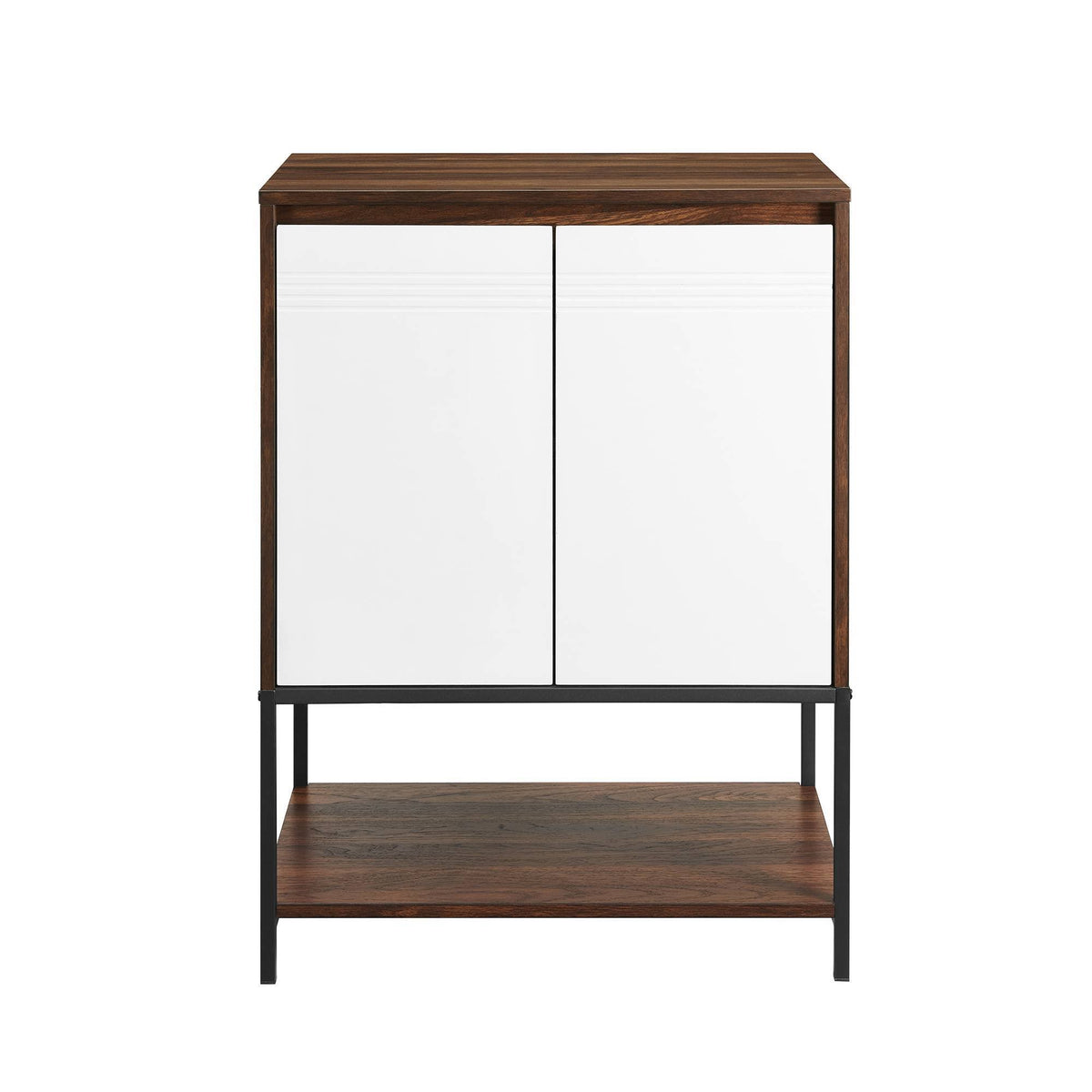 2 Door Accent Cabinet with Lower Shelf Dark Walnut Solid White O705783