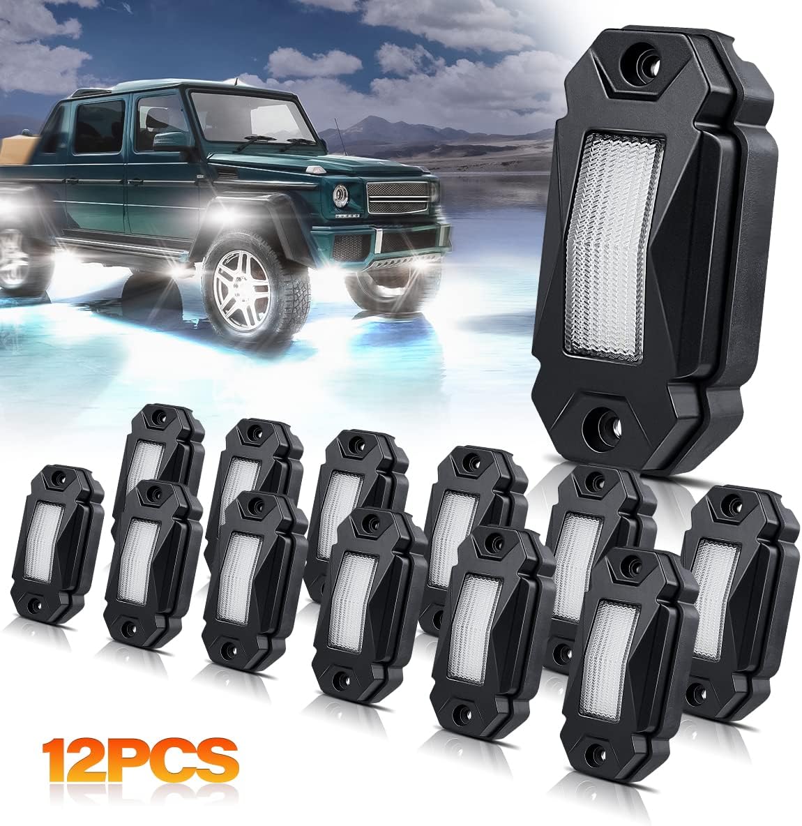 White 12Pods LED Rock Lights IP68 Waterproof Z3857