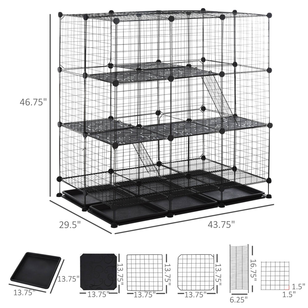 Black Steel Pet Playpen with Trays F69367