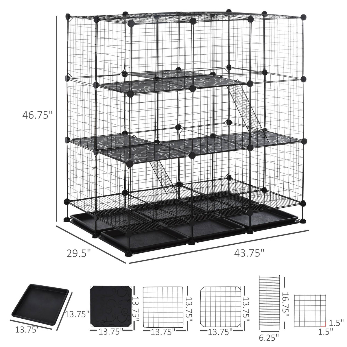 Black Steel Pet Playpen with Trays F69367
