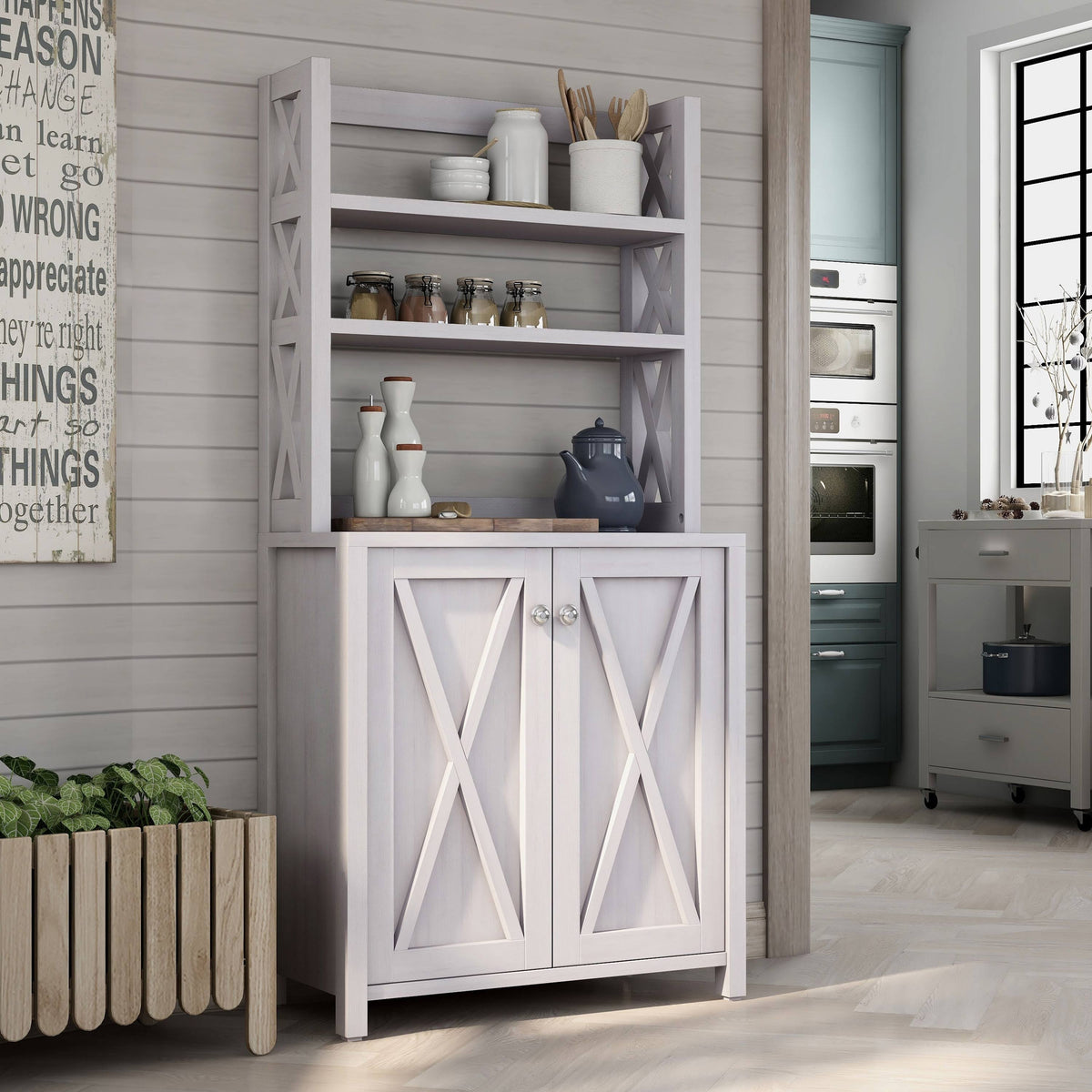 Rustic Grey Multi Shelf Microwave Cabinet Y8463